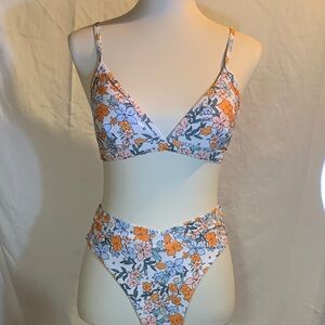 Floral Bikini Set with Orange and Blue Flowers
